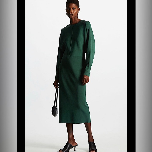 COS | Dresses | Cos Slimfit Knitted Green Midi Dress | Poshmark